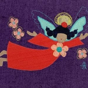 Angel: red robe on purple linen