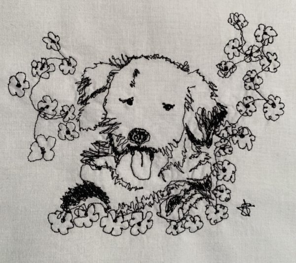 Labradoodle in Flowers