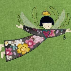 Angel: Japanese type floral robe on lime green linen